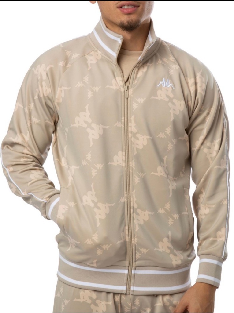 Kappa Authentic Belice Track Jacket Medium M Beige All Over Omini Logo 341581W